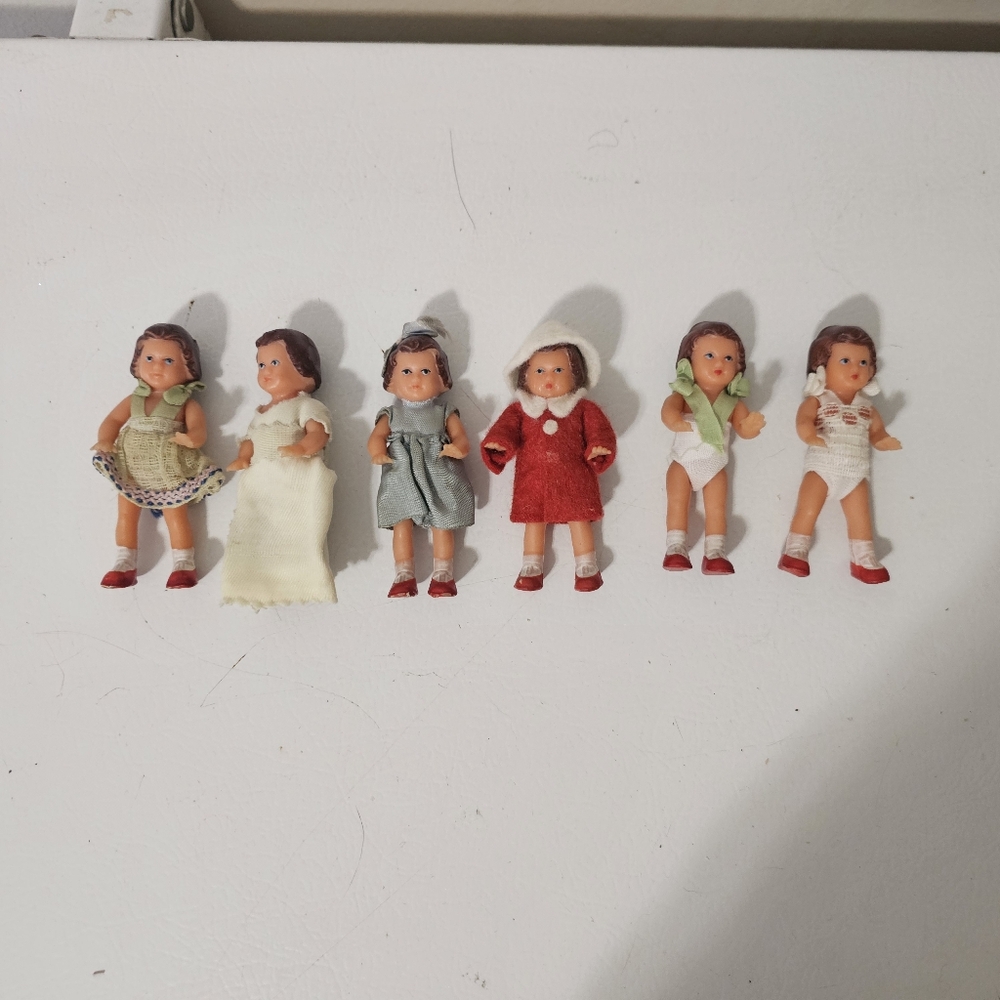 Vintage Miniature 3.25” ARI Rubber Dollhouse Dolls Set of 6.